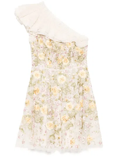 NEEDLE & THREAD FLORINE ONE-SHOULDER MINI DRESS