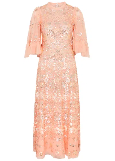Needle & Thread Garden Delight Embellished Tulle Maxi Dress In Coral
