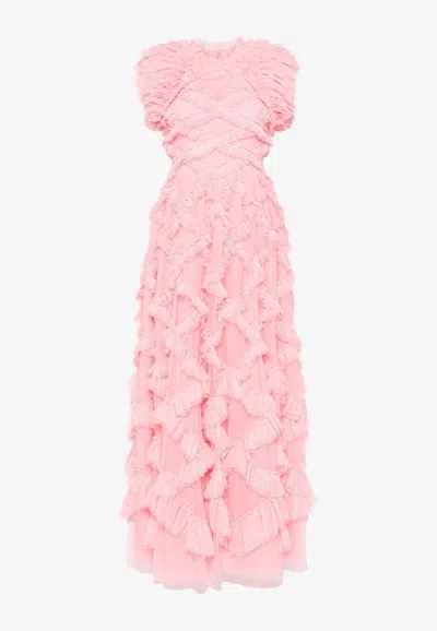 Needle & Thread Genevieve Ruffled Gown In Coral
