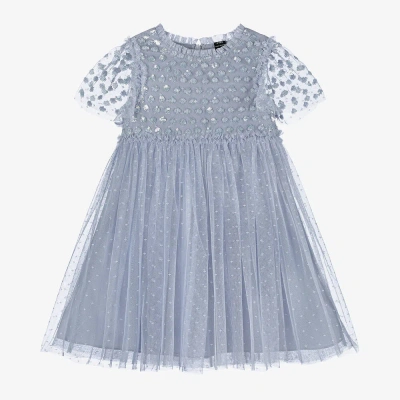Needle & Thread Kids' Girls Blue Sequin Tulle Dress
