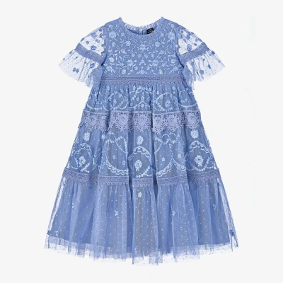 Needle & Thread Kids' Girls Blue Tulle Lace Dress