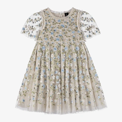 Needle & Thread Kids' Girls Ivory Embroidered Floral Dress