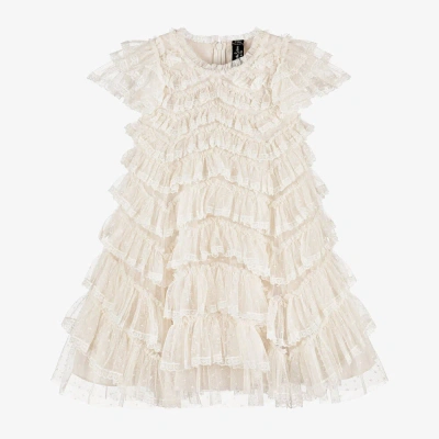 Needle & Thread Kids' Girls Ivory Ruffle Lace Tulle Dress