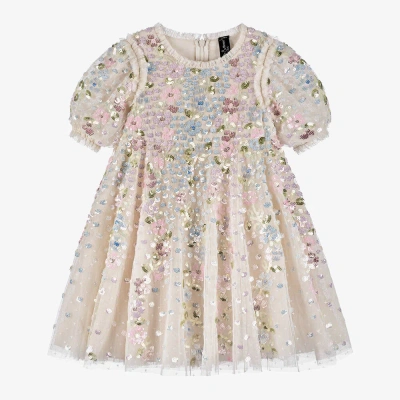 Needle & Thread Kids' Girls Ivory Sequin Floral Dress