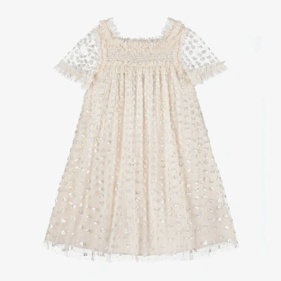 Needle & Thread Kids' Girls Ivory Sequin Tulle Dress