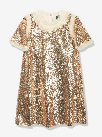 Needle & Thread Kids' Matilda Sequinned Flared Dress In Gold