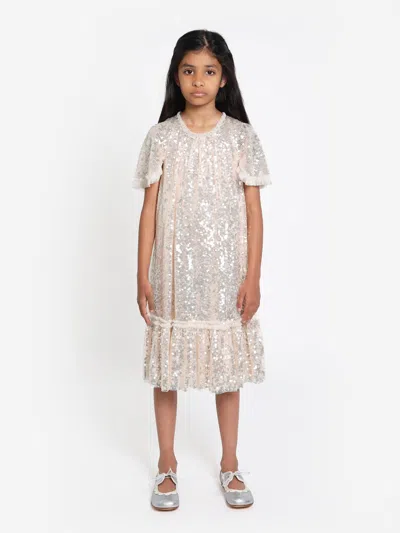 Needle & Thread Kids' Girls Mila Gloss Dress In Ivory