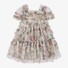 NEEDLE & THREAD GIRLS PINK & GREEN FLORAL TULLE DRESS