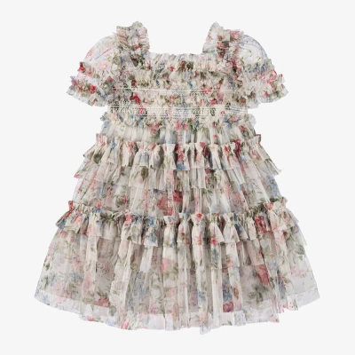 Needle & Thread Kids' Girls Pink & Green Floral Tulle Dress