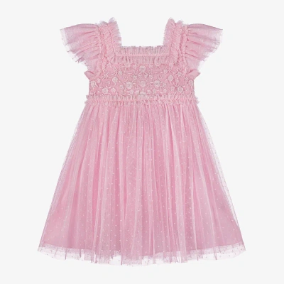 Needle & Thread Kids' Girls Pink Embroidered Tulle Dress