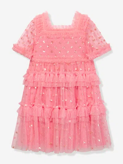 Needle & Thread Kids' Girls Polka Dot Smocked Dress In Pink