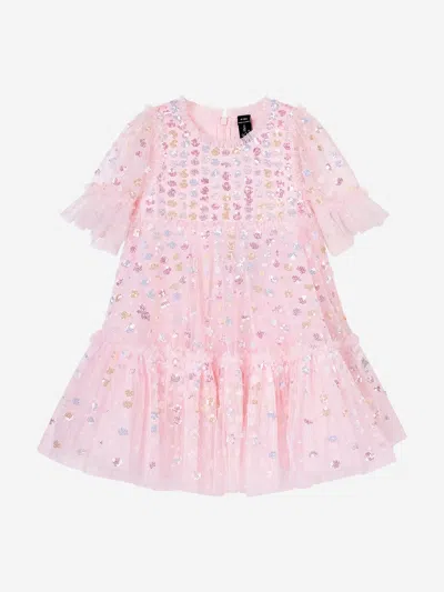 Needle & Thread Kids' Girls Raindrop Sequin Dress In Pink