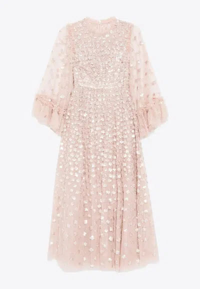 Needle & Thread Glisten Sequined Midi Dress In Rose Gold