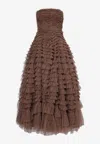 Needle & Thread Womens Hattie Strapless Recycled-polyester Maxi Dress Chocolate In Dark Brown