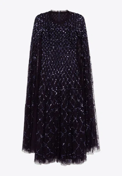 NEEDLE & THREAD HEART LATTICE MIDI CAPE DRESS