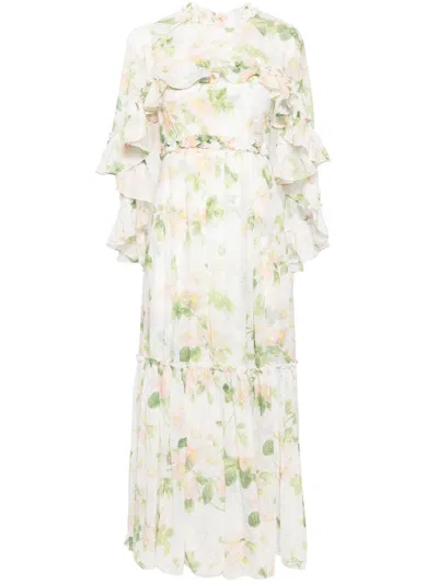 Needle & Thread Immortal Rose Harper Chiffon Gown In White