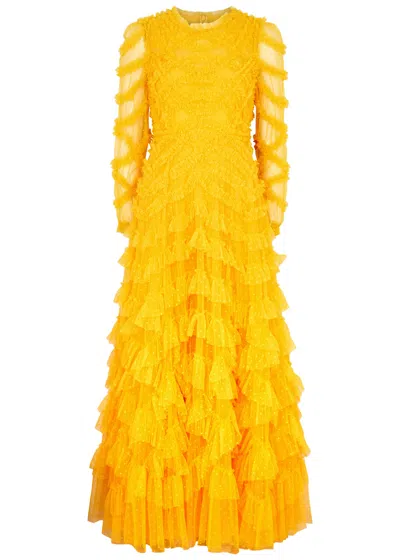 Needle & Thread Lana Ruffled Tulle Gown In Bright Yellow