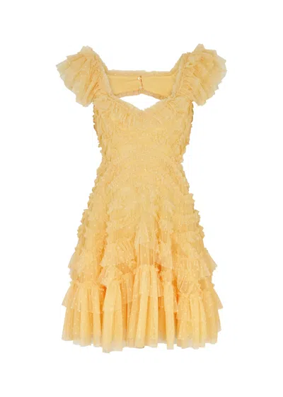 Needle & Thread Lola Ruffled Tulle Mini Dress In Yellow