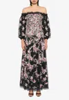 Needle & Thread Womens Needle And Thread Lunaria Off-shoulder Long-sleeve Woven Gown In Graphite