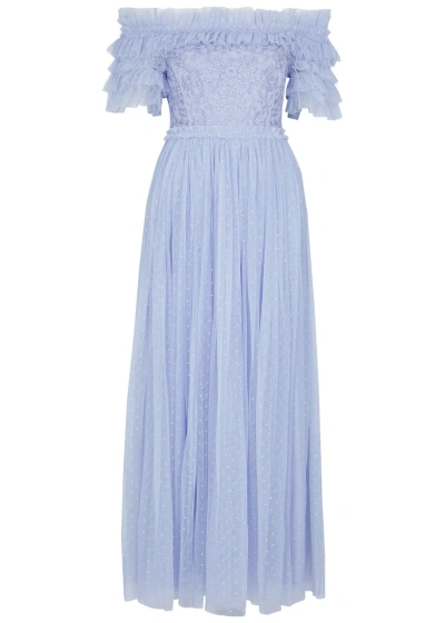 Needle & Thread Midsummer Floral-embroidered Tulle Gown In Blue
