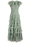 Needle & Thread Amorette Ruffled V-neck Gown In Sage