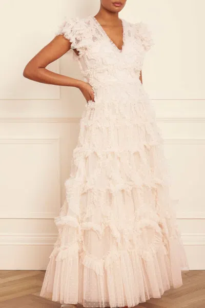 Needle & Thread Amorette V-neck Gown In Champagne