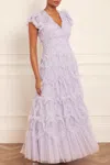 Needle & Thread Amorette Ruffled V-neck Gown In Purple