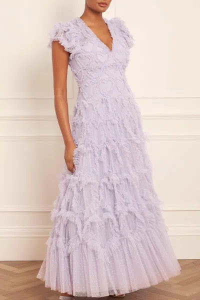 Needle & Thread Amorette Ruffled V-neck Gown In Purple