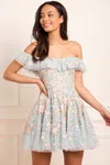 Needle & Thread Antoinettes Floral Off-shoulder Micro Mini Dress