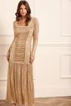 Needle & Thread Arabella Long Sleeve Gown In Beige