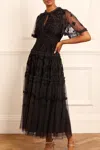 Needle & Thread Needle And Thread Womens Graphite Autumn Flower-embroidery Recycled-polyester Maxi Dress In Black