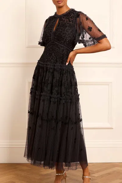 Needle & Thread Needle And Thread Womens Graphite Autumn Flower-embroidery Recycled-polyester Maxi Dress