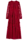 Needle & Thread Autumn Lace Embroidered Tulle Maxi Dress In Red