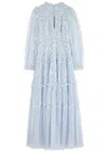 Needle & Thread Autumn Lace Embroidered Tulle Maxi Dress In Blue