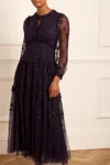 Needle & Thread Autumn Lace Long Sleeve Ankle Gown In Blue