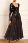 Needle & Thread Ballet Sequin Bodysuit Ankle Gown In Black