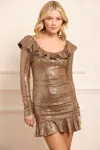 Needle & Thread Camille Long Sleeve Micro Mini Dress In Brown