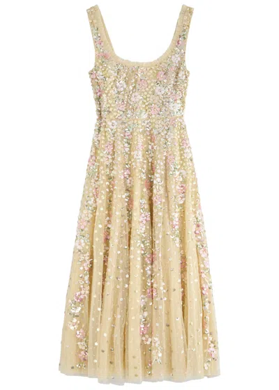 Needle & Thread Confetti Embellished Tulle Gown In Yellow