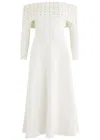 Needle & Thread Embellished Bardot Off-shoulder Knit Midi Dress In Cream