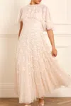 Needle & Thread Dahlia Ditsy Short Cape Ankle Gown In Champagne