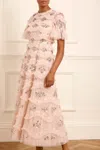 Needle & Thread Daisy Wave Embellished Ruffled Tulle Gown In Beige