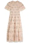 Needle & Thread Daisy Wave Embellished Ruffled Tulle Gown In Beige