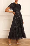 Needle & Thread Womens Deco Dot Sequin Woven Gown Graphite In Black