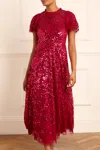 Needle & Thread Sequin-embellished V-neck Dress In Red