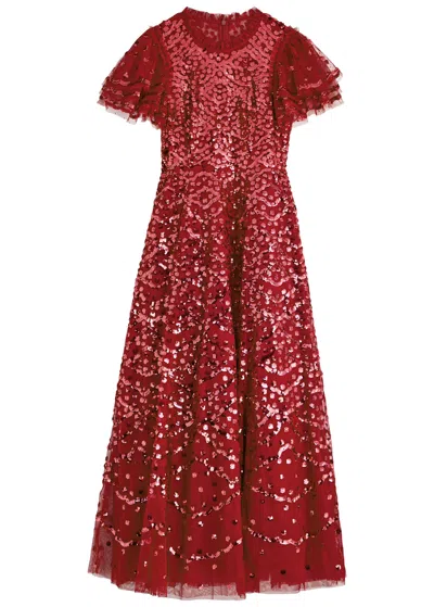 Needle & Thread Deco Dot Sequin-embellished Tulle Gown In Red