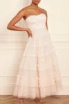 Needle & Thread Dot Shimmer Tiered Strapless Ankle Gown In Champagne