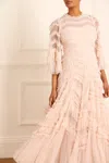 Needle & Thread Elia Long Sleeve Gown In Beige