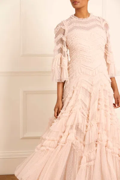Needle & Thread Elia Long Sleeve Gown In Beige