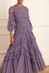 Needle & Thread Womens Elia Frilled-trim Recycled-polyester Maxi Dress Amethyst In Purple