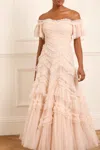 Needle & Thread Elia Off-shoulder Gown In Beige